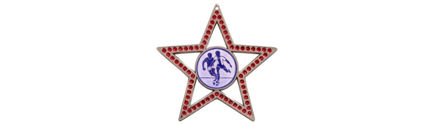 75MM STAR MEDAL - MALE FOOTBALL - RED- GOLD, SILVER & BRONZE 75MM STAR MEDAL - MALE FOOTBALL - RED- GOLD, SILVER & BRONZE